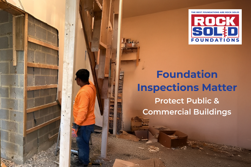Foundation inspector evaluating commercial building